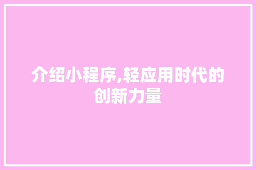 介绍小程序,轻应用时代的创新力量 介绍小程序,轻应用时代的创新力量 电脑故障维修