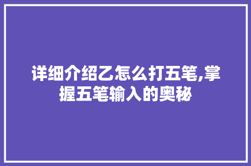 详细介绍乙怎么打五笔,掌握五笔输入的奥秘