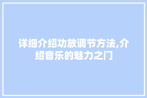 详细介绍功放调节方法,介绍音乐的魅力之门 详细介绍功放调节方法,介绍音乐的魅力之门