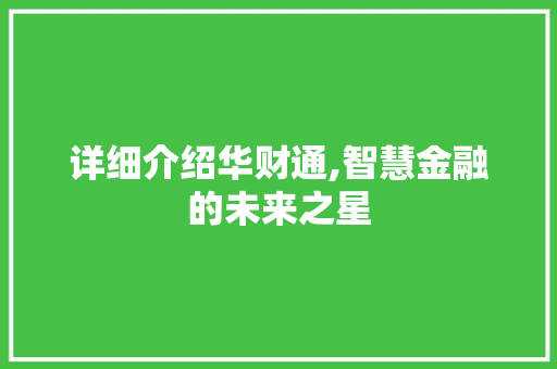 详细介绍华财通,智慧金融的未来之星 详细介绍华财通,智慧金融的未来之星