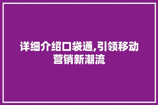 详细介绍口袋通,引领移动营销新潮流