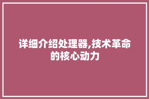 详细介绍处理器,技术革命的核心动力
