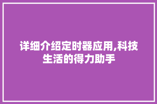 详细介绍定时器应用,科技生活的得力助手 详细介绍定时器应用,科技生活的得力助手