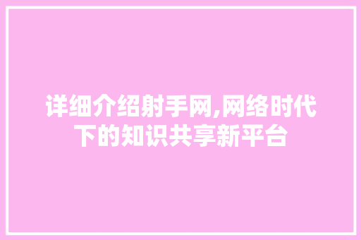 详细介绍射手网,网络时代下的知识共享新平台 网络技术