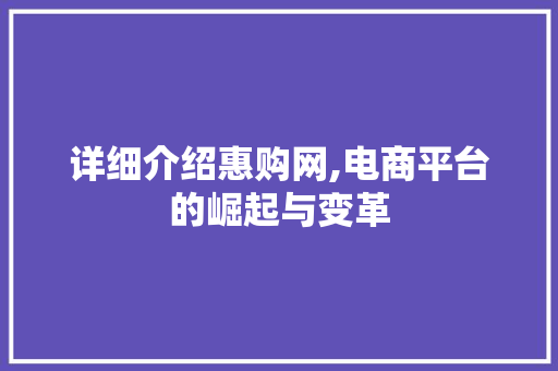 详细介绍惠购网,电商平台的崛起与变革 电脑配置