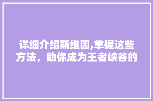详细介绍斯维因,掌握这些方法，助你成为王者峡谷的霸主 电脑基础
