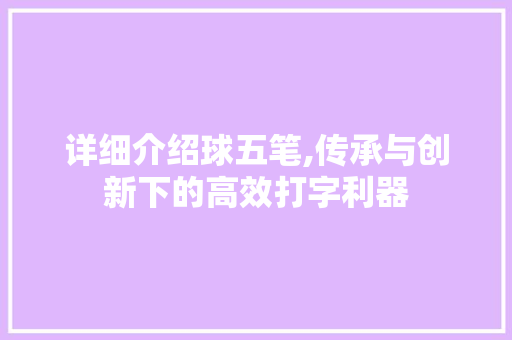 详细介绍球五笔,传承与创新下的高效打字利器 电脑配置 详细介绍球五笔,传承与创新下的高效打字利器 电脑配置