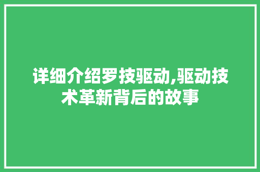 详细介绍罗技驱动,驱动技术革新背后的故事 电脑故障维修 详细介绍罗技驱动,驱动技术革新背后的故事 电脑故障维修