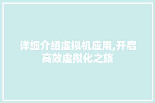 详细介绍虚拟机应用,开启高效虚拟化之旅 详细介绍虚拟机应用,开启高效虚拟化之旅