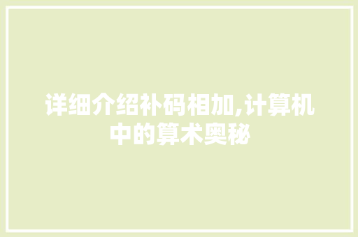 详细介绍补码相加,计算机中的算术奥秘 网络技术