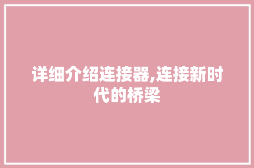 详细介绍连接器,连接新时代的桥梁 详细介绍连接器,连接新时代的桥梁
