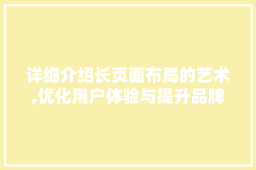 详细介绍长页面布局的艺术,优化用户体验与提升品牌形象