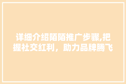 详细介绍陌陌推广步骤,把握社交红利，助力品牌腾飞