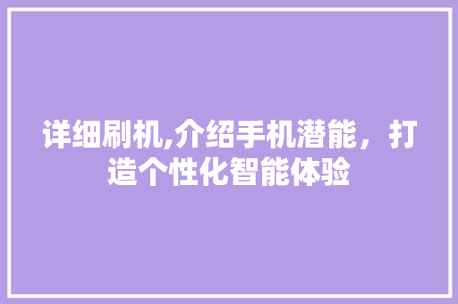 详细刷机,介绍手机潜能，打造个性化智能体验 编程语言