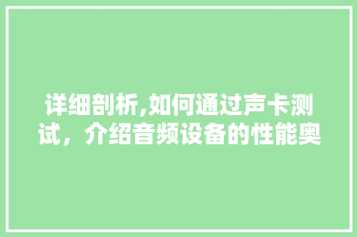 详细剖析,如何通过声卡测试，介绍音频设备的性能奥秘 编程语言