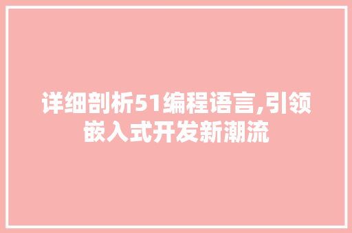 详细剖析51编程语言,引领嵌入式开发新潮流