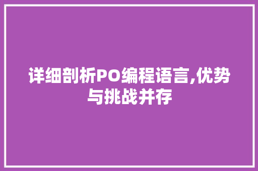 详细剖析PO编程语言,优势与挑战并存