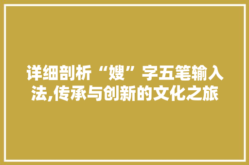 详细剖析“嫂”字五笔输入法,传承与创新的文化之旅 编程语言