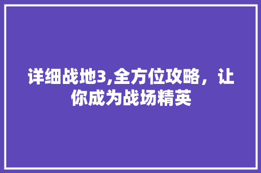 详细战地3,全方位攻略，让你成为战场精英 电脑配置