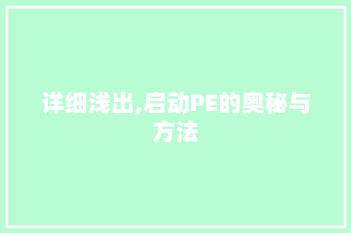 详细浅出,启动PE的奥秘与方法 电脑配置