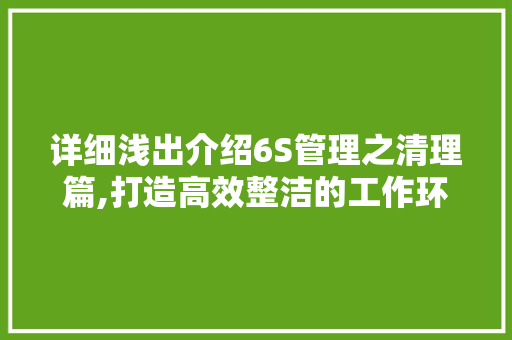 详细浅出介绍6S管理之清理篇,打造高效整洁的工作环境