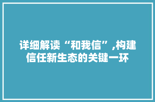 详细解读“和我信”,构建信任新生态的关键一环 编程语言