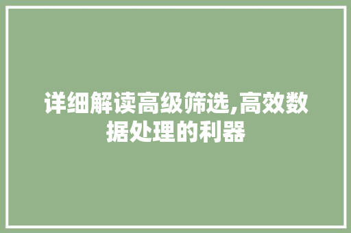 详细解读高级筛选,高效数据处理的利器 编程语言