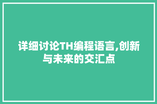 详细讨论TH编程语言,创新与未来的交汇点 电脑基础
