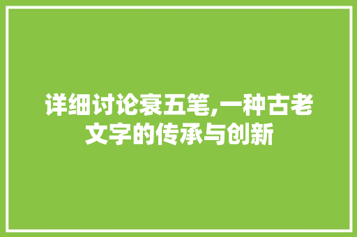 详细讨论衰五笔,一种古老文字的传承与创新 电脑基础