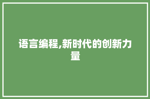 语言编程,新时代的创新力量 电脑故障维修