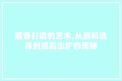 装备打造的艺术,从原料选择到成品出炉的奥秘 电脑故障维修