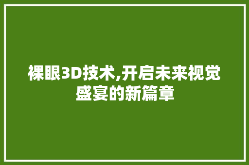 裸眼3D技术,开启未来视觉盛宴的新篇章 网络技术