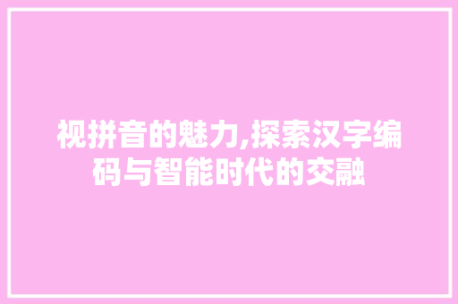视拼音的魅力,探索汉字编码与智能时代的交融 编程语言