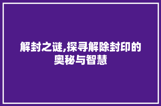解封之谜,探寻解除封印的奥秘与智慧 操作系统