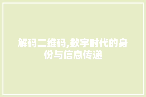 解码二维码,数字时代的身份与信息传递 电脑故障维修