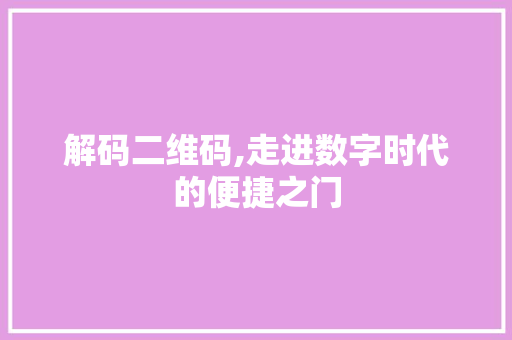 解码二维码,走进数字时代的便捷之门 电脑配置