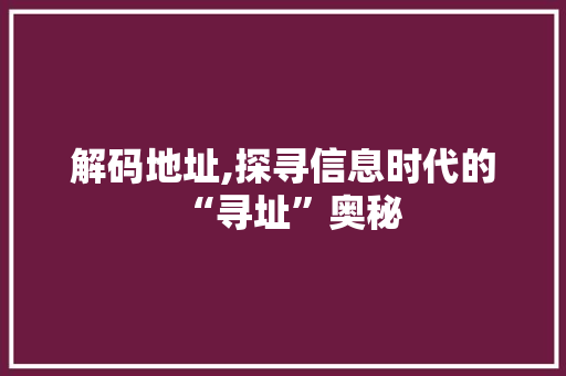 解码地址,探寻信息时代的“寻址”奥秘 网络技术