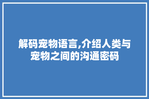 解码宠物语言,介绍人类与宠物之间的沟通密码 编程语言