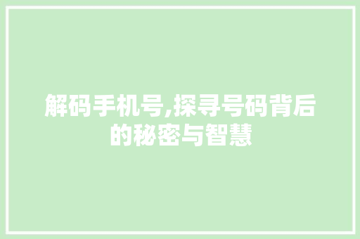 解码手机号,探寻号码背后的秘密与智慧 电脑配置