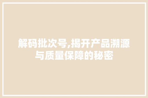 解码批次号,揭开产品溯源与质量保障的秘密