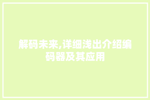 解码未来,详细浅出介绍编码器及其应用