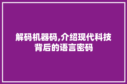 解码机器码,介绍现代科技背后的语言密码