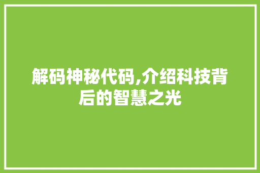 解码神秘代码,介绍科技背后的智慧之光