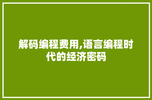解码编程费用,语言编程时代的经济密码 电脑基础 解码编程费用,语言编程时代的经济密码 电脑基础