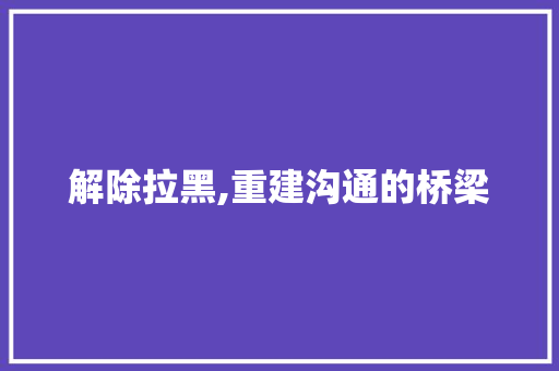解除拉黑,重建沟通的桥梁