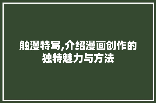 触漫特写,介绍漫画创作的独特魅力与方法 网络技术