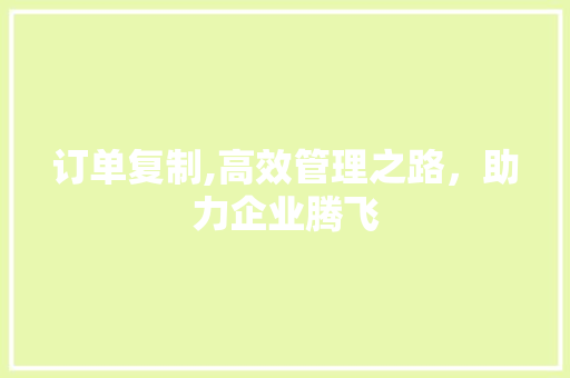 订单复制,高效管理之路，助力企业腾飞