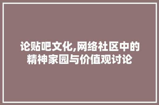 论贴吧文化,网络社区中的精神家园与价值观讨论 操作系统
