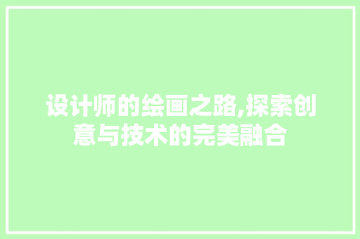 设计师的绘画之路,探索创意与技术的完美融合 操作系统