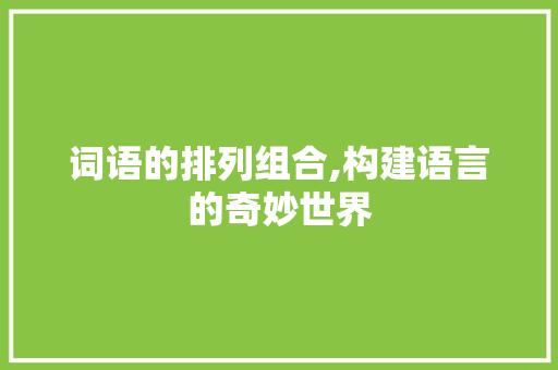 词语的排列组合,构建语言的奇妙世界 电脑配置